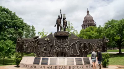 People in front of Texas African American History Memorial, Texas State Capitol Grounds