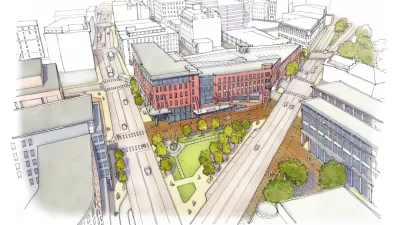 A drawing of a planned bus facility in downtown Providence, Rhode Island.