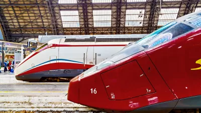 A high-speed Trenitalia Frecciarossa (red arrow) train, pictured at the Milan Central Station.