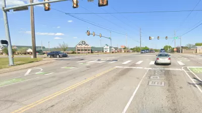 An intersection with bike lanes in Tulsa, Oklahoma