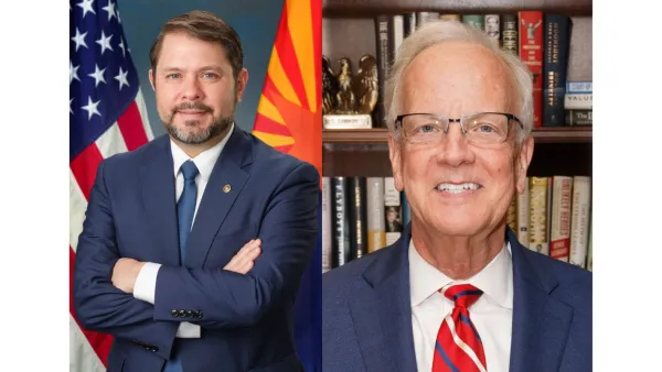 Two white men pose for official portraits