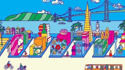 Colorful illustration of San Francisco downtown.