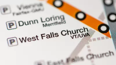 A map of the Washington Metropolitan Area Transit Authority Orange Line, highlighting the West Falls Church station.