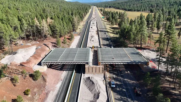 A wildlife crossing in Arizona under construction.