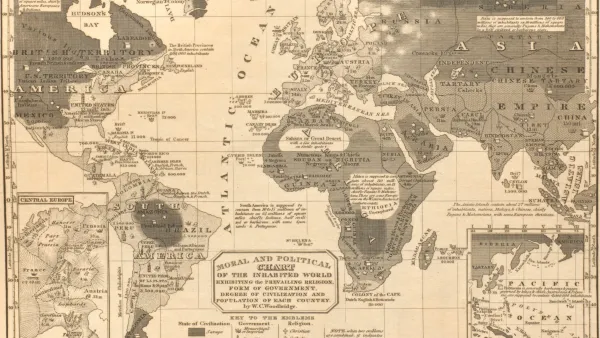 “Moral & Political Chart of the inhabited world:  Exhibiting the Prevailing Religion, form of government, degree of civilization, and Population of each country.” In Woodbridge’s School Atlas, 1831.