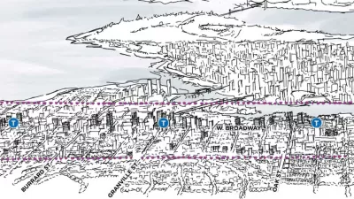 A conceptual rendering showing the potential development capacity of zoning changes included in the Broadway Plan for Vancouver, British Columbia.