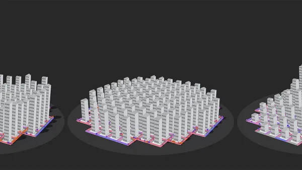 3d diagram of three different city morphologies with various building heights.