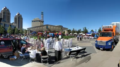 Festivities for "Community Crime Awareness Day." Mississauga City Hall is in the centre of the photo