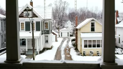 Wooden houses covered with snow