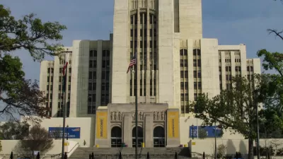 Front view of Art Deco 1933 Los Angeles County General Hospital building