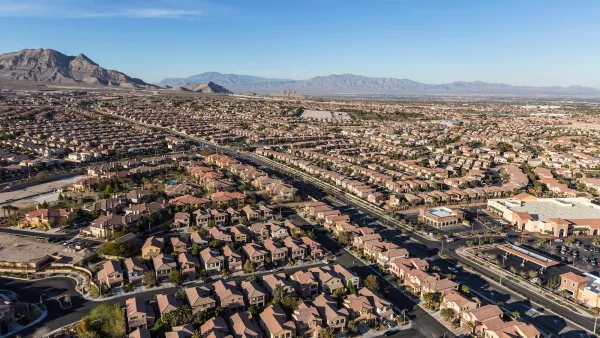 Aerial of dense neighborhood with homes in Las Vegas, Nevada.