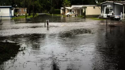 Flooded street in a mobile home community