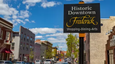 Historic Downtown Frederick Maryland sign in downtown area.