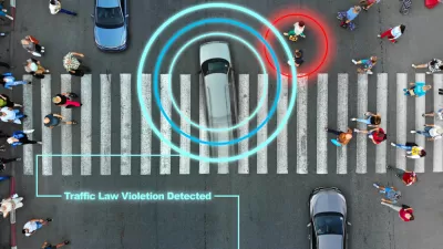 Aerial view of crosswalk with digital 'smart' crosswalk concept