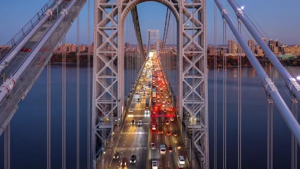 Aerial view of the evening rush hour traffic on George Washington Bridge, as viewed from New Jersey.