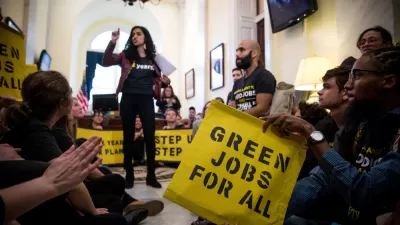 Student activists with the Sunrise Movement occupy Nancy Pelosi's office
