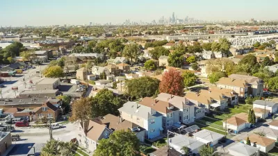 Aerial view of homes west of downtown Chicago, Illinois