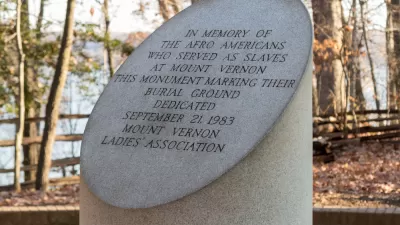 Memorial stone plaque at Mount Vernon commemorating the slaves who died on the plantation