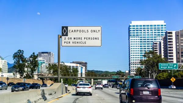 Carpool lane on freeway in Pasadena, California.