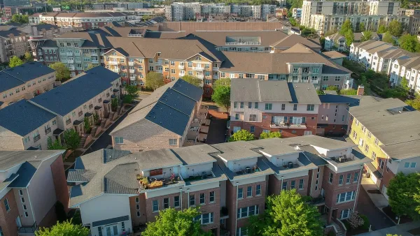 Aerial view of townhomes in Atlanta, Georgia.