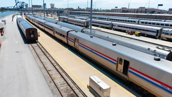 Trains in a rail yard