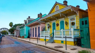Colorful one-story wooden homes in the French Quarter, New Orleans, Louisiana