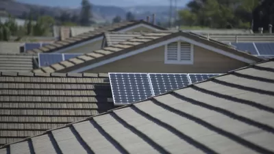 View of solar panels on roofs