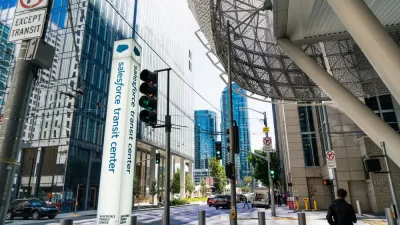 Outdoor entrance to Salesforce Transit Center in San Francisco, California