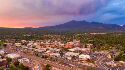 Aerial view of Flagstaff, Arizona at sunset