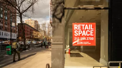 Vacant storefront on a New York City street with For Lease sign