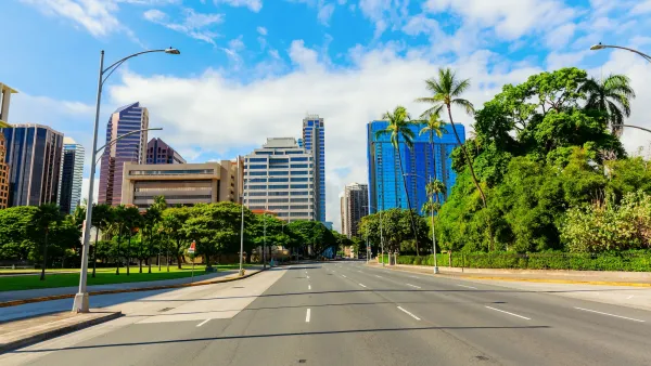 Empty street view in downtown Honolulu, Hawaii.