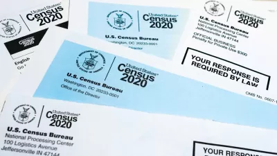 Close-up of a pile of Census 2020 forms