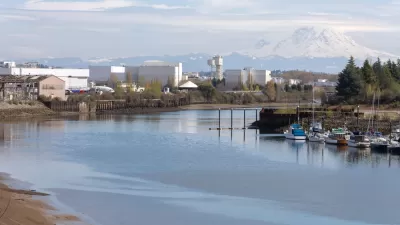 View of Duwamish River with Seattle and Mount Rainier in background