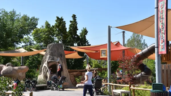 Colorful playground at zoo in Salt Lake City, Utah on sunny day.