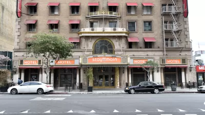 Front of Cecil Hotel, downtown Los Angeles