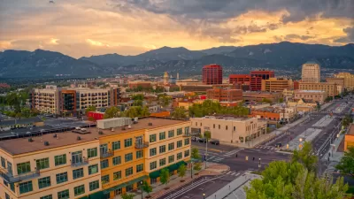 Aerial view of COlorado Springs, Colorado at dusk