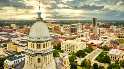 Illinois State Capitol dome and city in Springfield, Illinois