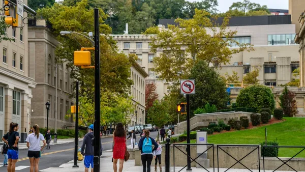Pedestrians in a crosswalk in Pittsburgh, Pennsylvania.