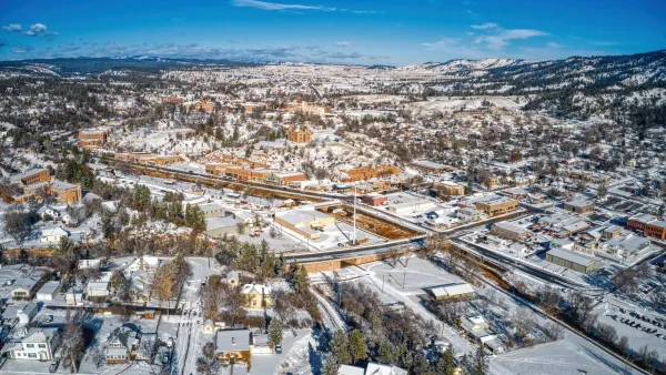 Aerial of Hot Springs, South Dakota in winter.