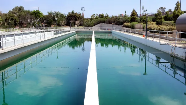 Two long concrete basins at Irvine Ranch Water District Chlorine Contact Basin