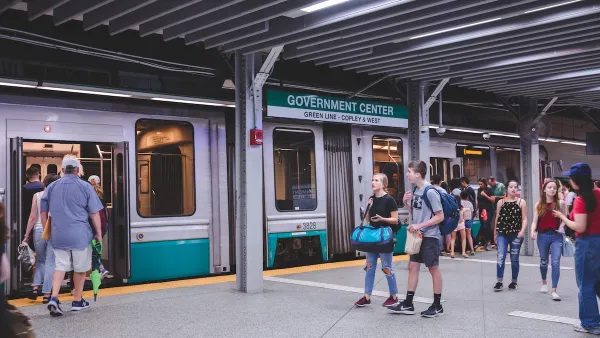People on subway platform in Boston, Massachusetts.