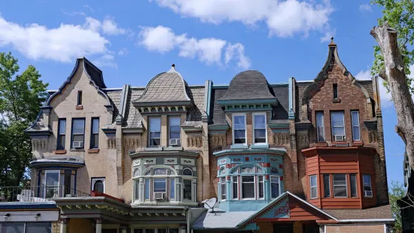 Row of ornate brick houses in Philadelphia, Pennsylvania.