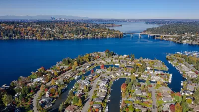 Aerial view of Bellevue, Washington waterfront homes