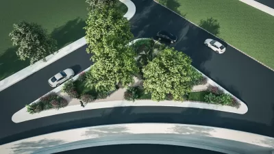 Rendering of slip lane with corner island