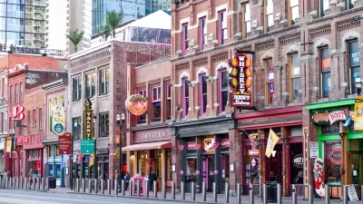 Victorian two-story buildings with retail shops in downtown Nashvile, Tennessee