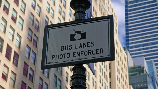 Automated enforcement sign for dedicated bus lane in Manhattan, New York.