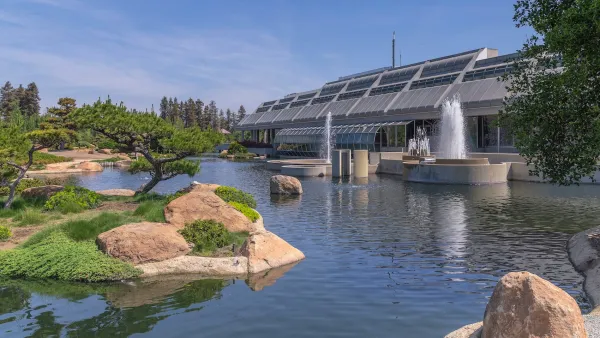 Exterior of the Tillman Water Reclamation Plant which is adjacent to Suiho-En, a public Japanese garden in Van Nuys, CA.
