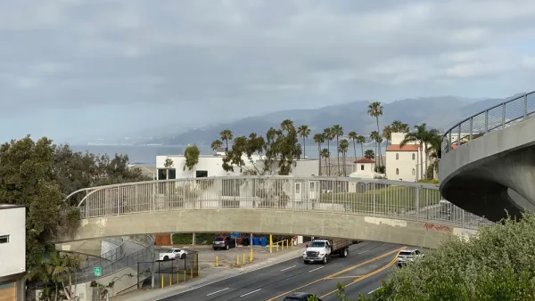 Pedestrian bridge over the Pacific Coast Highway in Santa Monica, California
