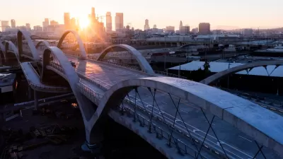 View of 6th Street Bridge with Los Angeles skyline in background