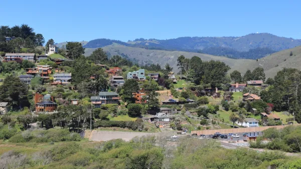 Houses on green hillside in Marin County, California
